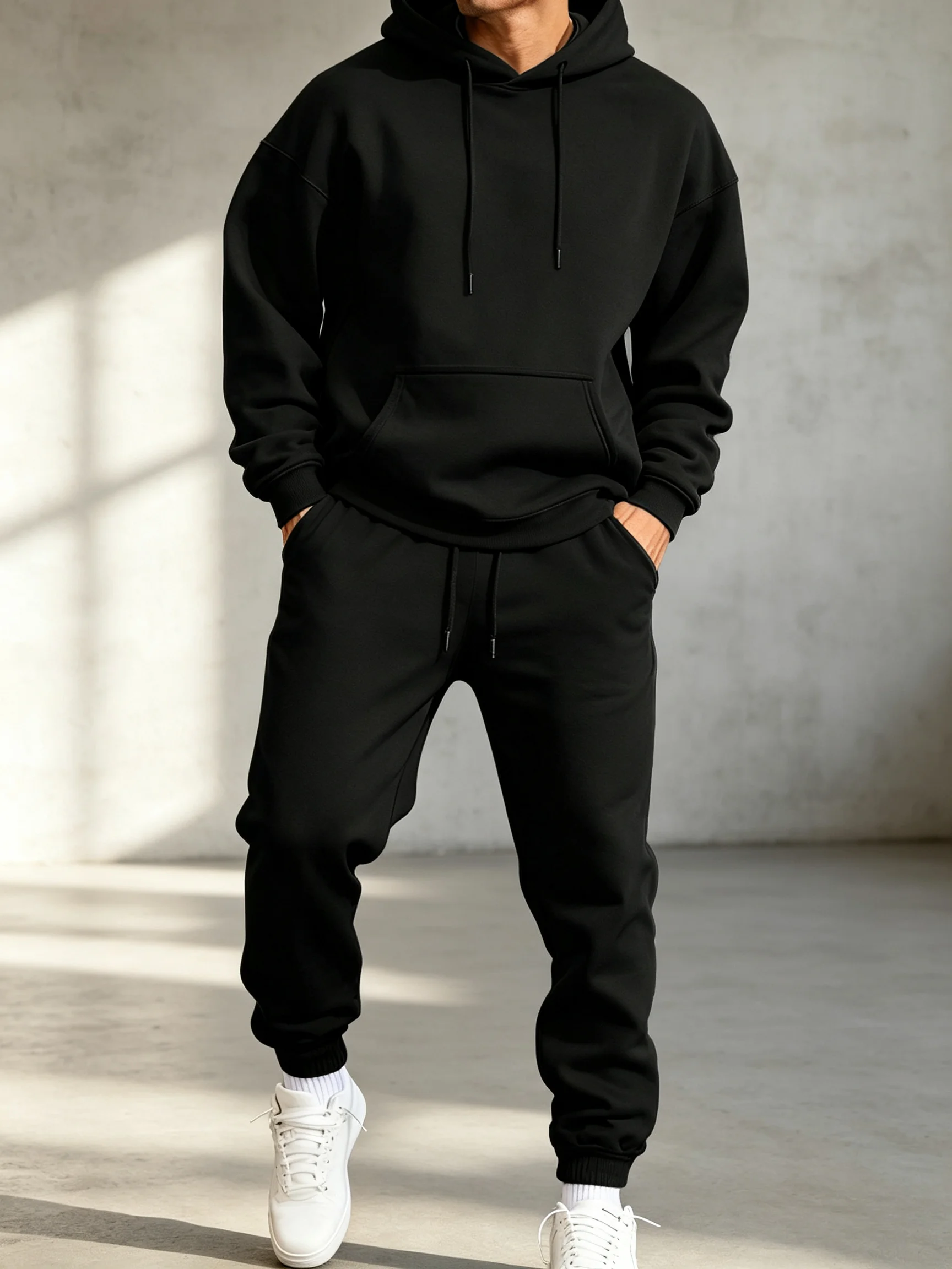 Mens Fashion Clothes - Męski zestaw z kapturem, zimowy, jednolity